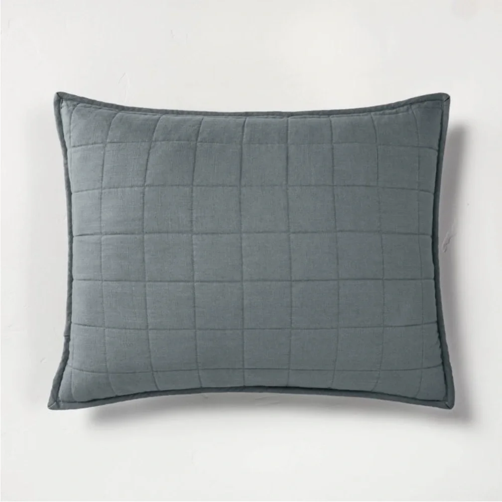 Casaluna Heavyweight Linen Blend Quilted Pillow Sham Standard 20x26 Gray